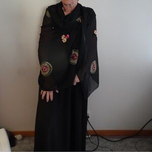 Black Shawl with Floral Embroidery